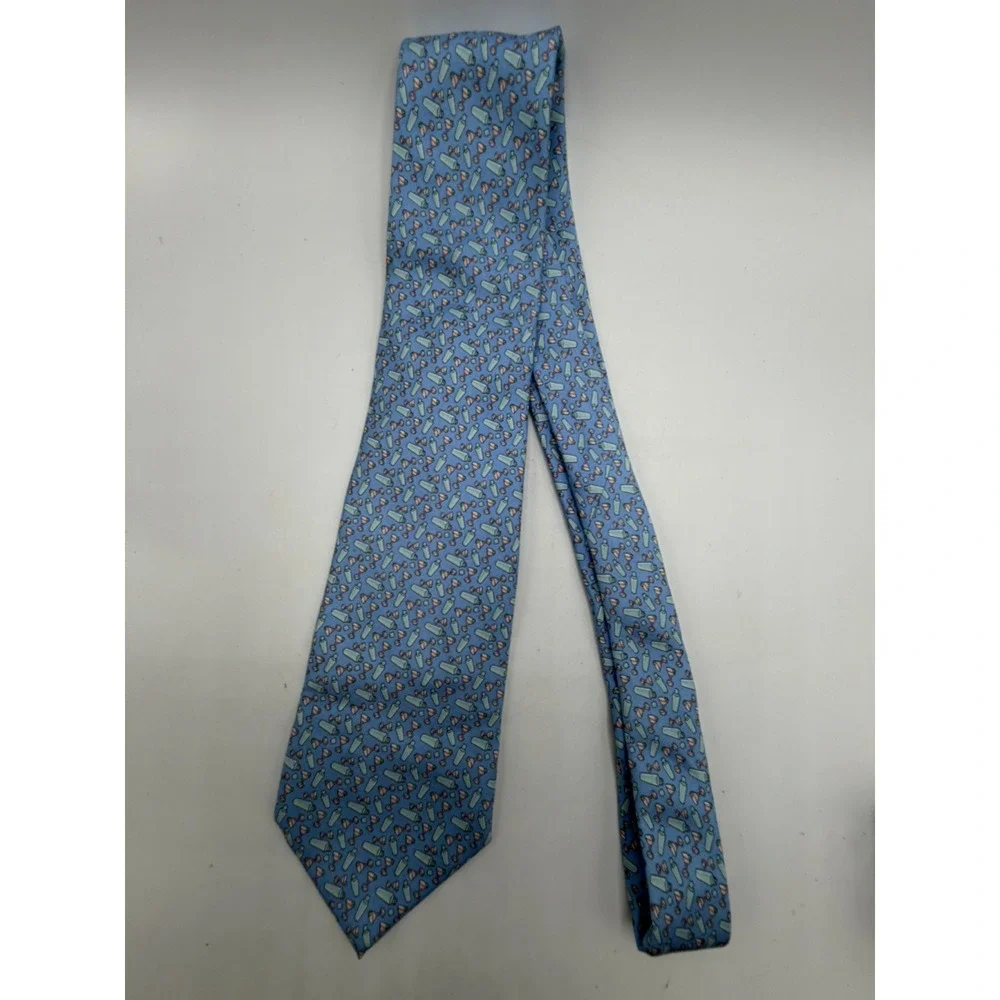 Vineyard Vines Mens Silk Tie Blue Martini Cocktail Shaker Barware Print 2003577